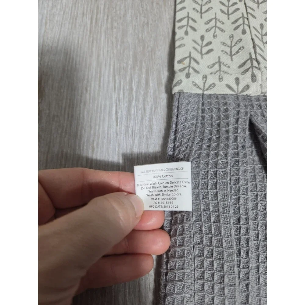 NWT Kitchen Boa Eat Drink Neck Kitchen Towel Gray Cotton Waffle Demdaco
